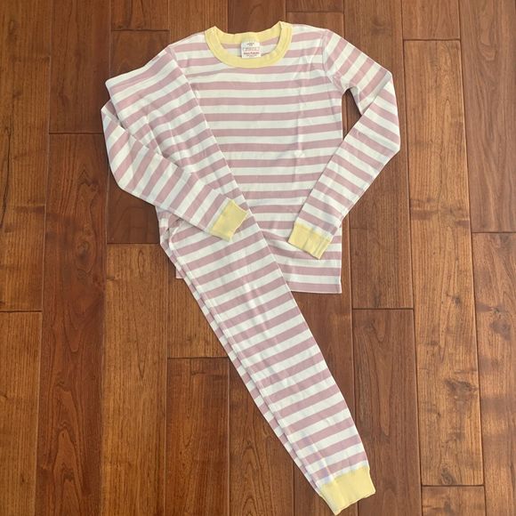 GIRLS HANNA ANDERSSON LONG JOHN PAJAMA SET~SIZE 160 (US14) PINK STRIPES - Picture 1 of 7